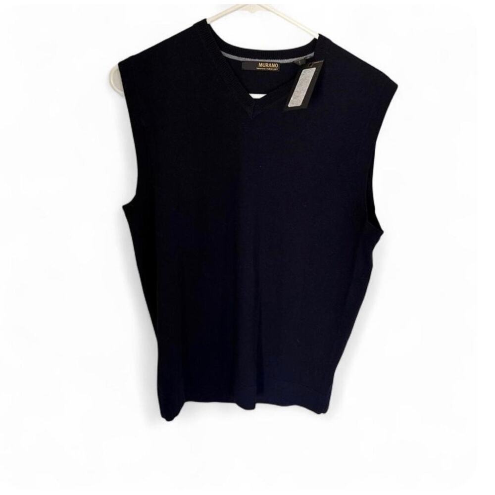 New With Tags Merino Wool Black V-Neck Sweater Vest Layering Ribbed Trim- Medium - Picture 2 of 9